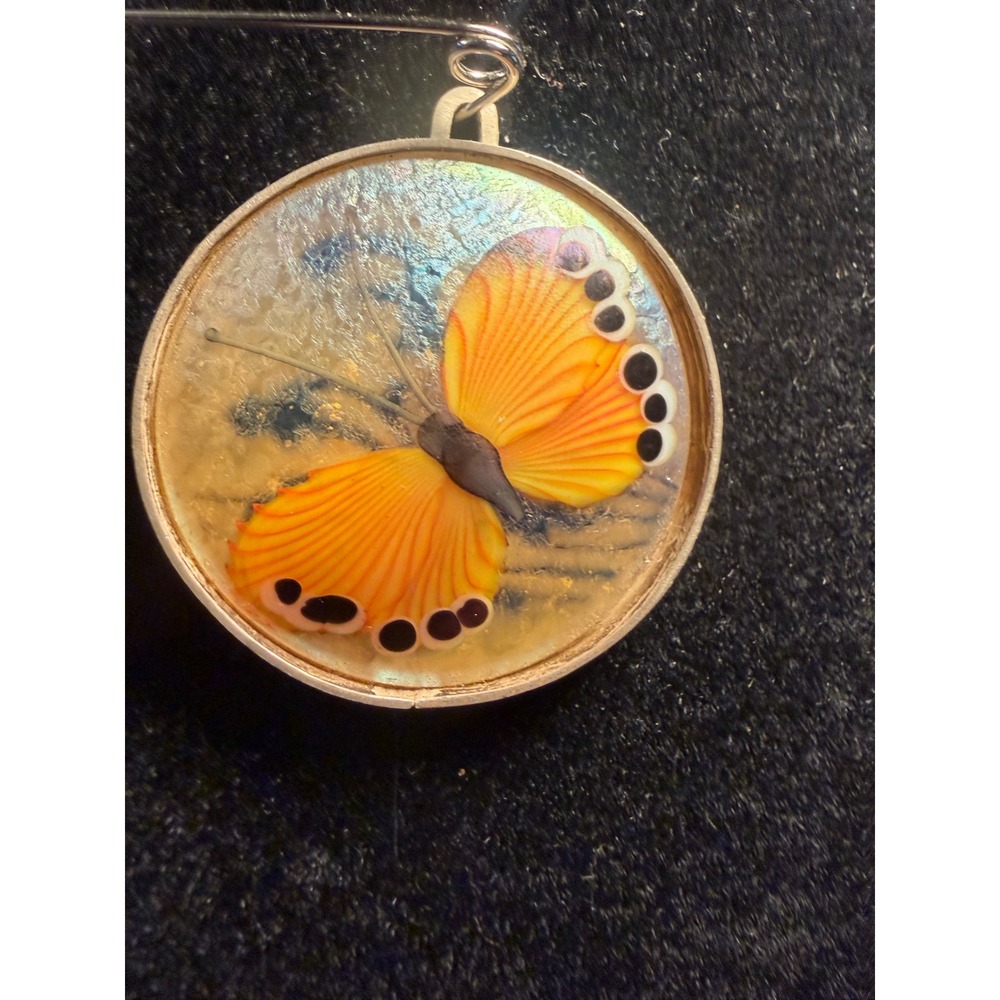Vintage Orient and Flume Dichroic Glass Butterfly Pendant Sterling